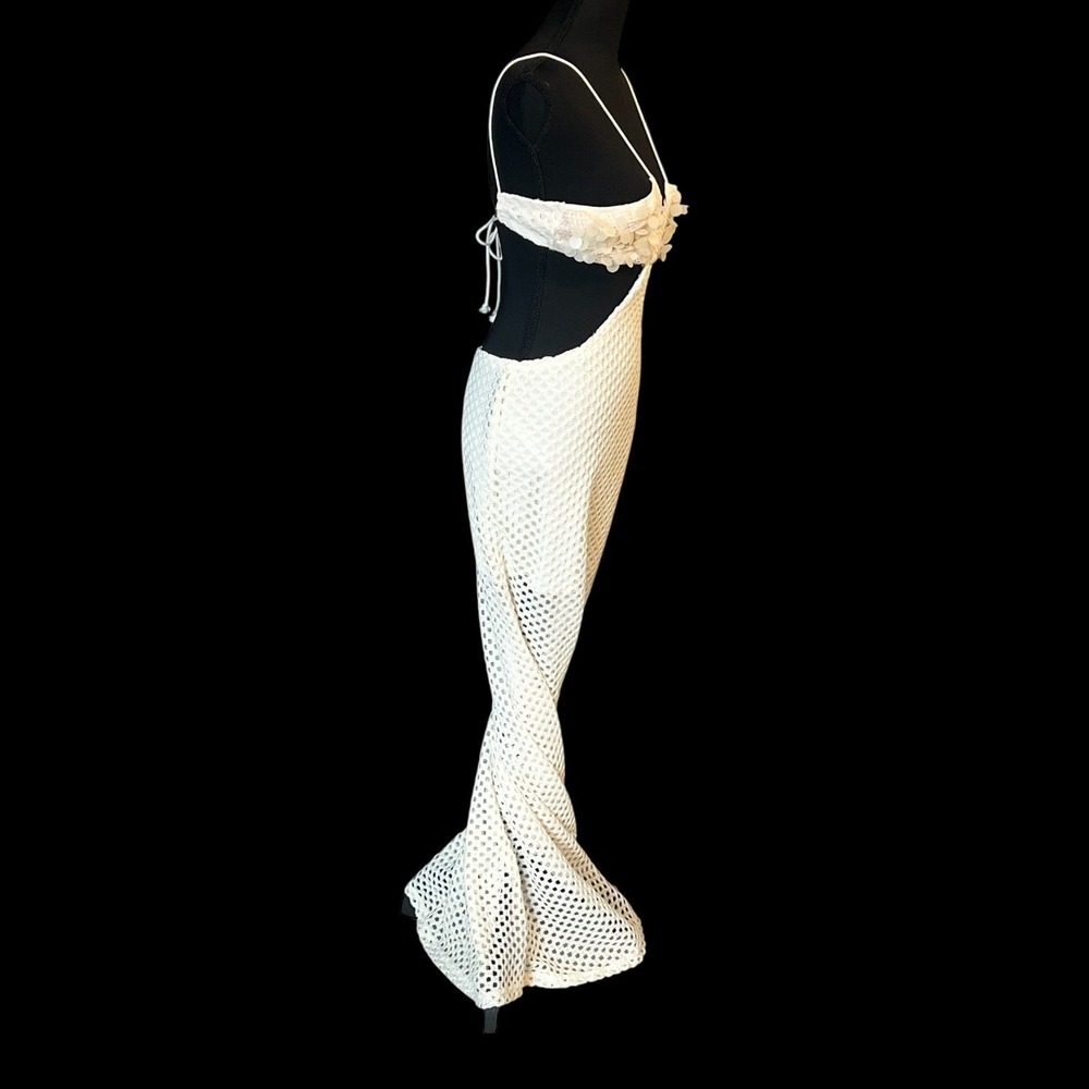 Ivory Crochet Mermaid Maxi Dress Cutout Open Knit‎ Boho Beach Resort Small - Picture 5 of 16